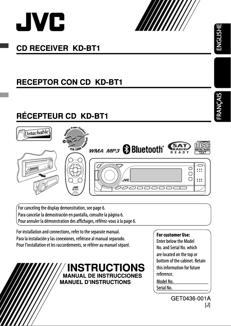 Image de la première page du manuel de l'appareil KD-BT1EE