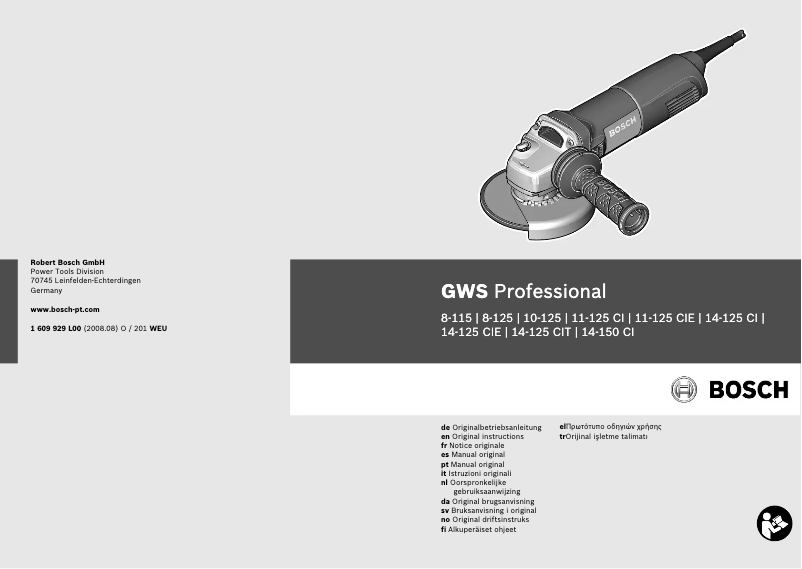Image de la première page du manuel de l'appareil GWS 14-125 CIE Professional