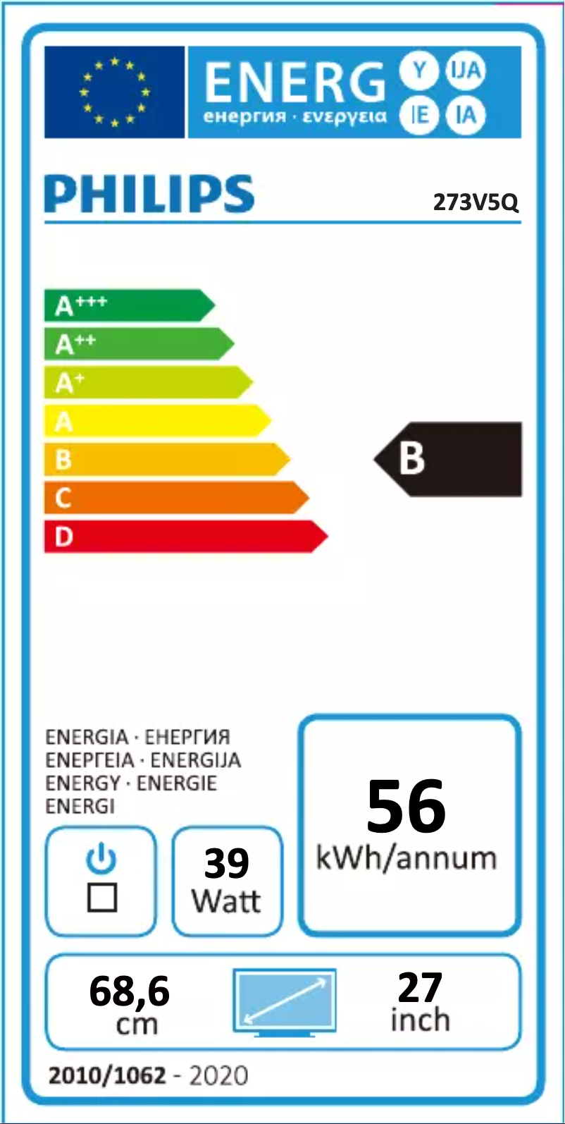 Página 1 del manual Etiqueta energética Philips 273V5QHAB