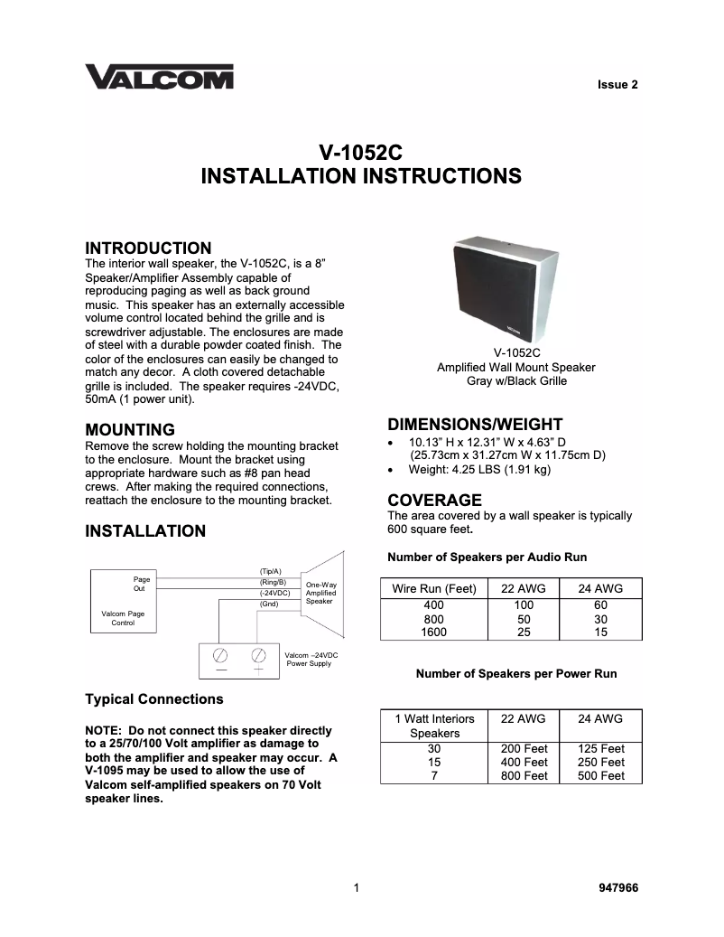 Imagen de la primera página del manual del dispositivo V-1071