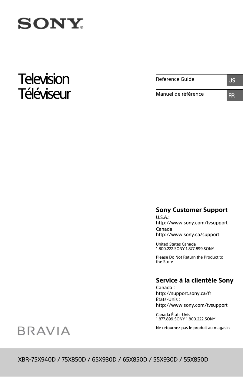 Page 1 de la notice Manuel utilisateur Sony Bravai XBR-55X850D