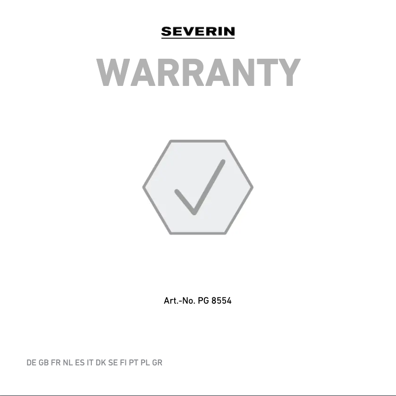 Page 1 de la notice Informations de garantie Severin PG 8554