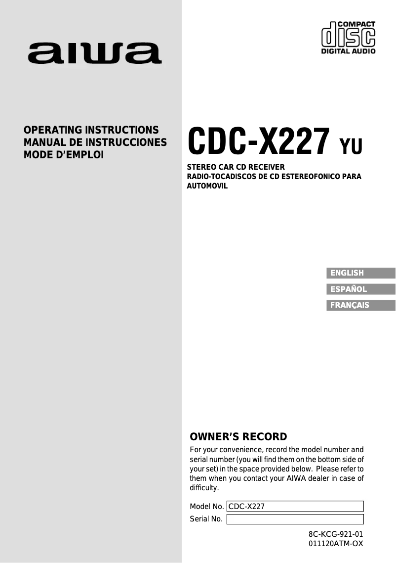 Image de la première page du manuel de l'appareil CDC-X227 YU
