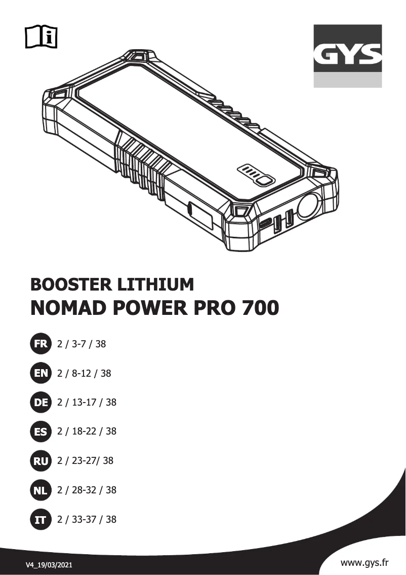 Image de la première page du manuel de l'appareil Nomad Power PRO 700