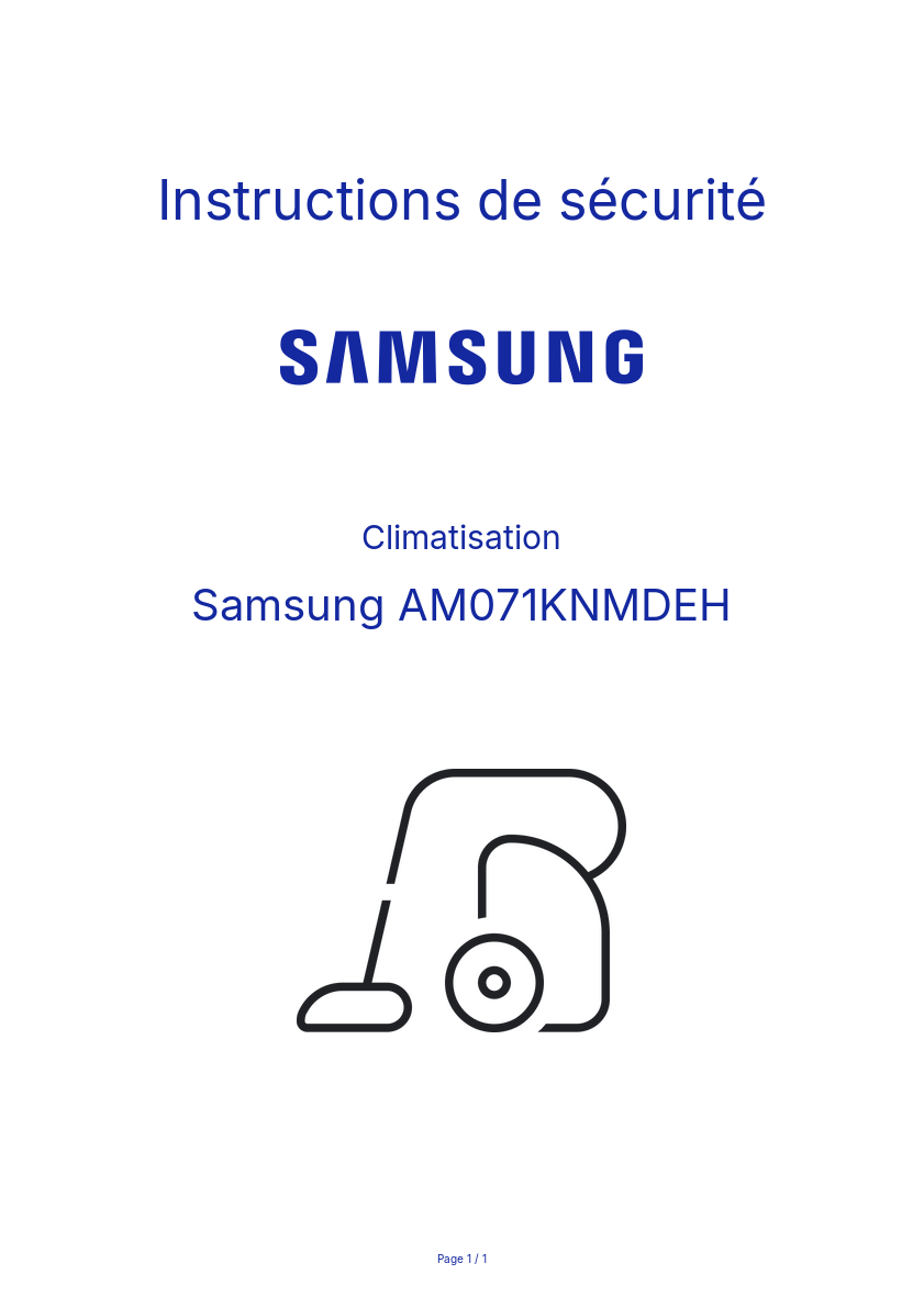 Page n°1 - Instructions de sécurité Samsung AM071KNMDEH