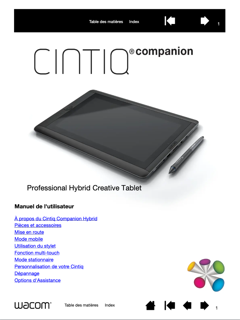 Page 1 de la notice Manuel utilisateur Wacom CintiQ Companion Hybrid
