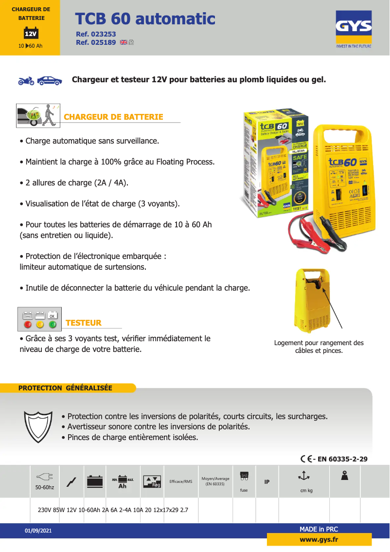 Page n°1 - Fiche technique GYS TCB 60
