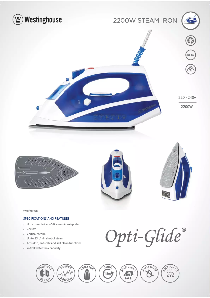 Page 1 de la notice Fiche technique Westinghouse WHIR01WB