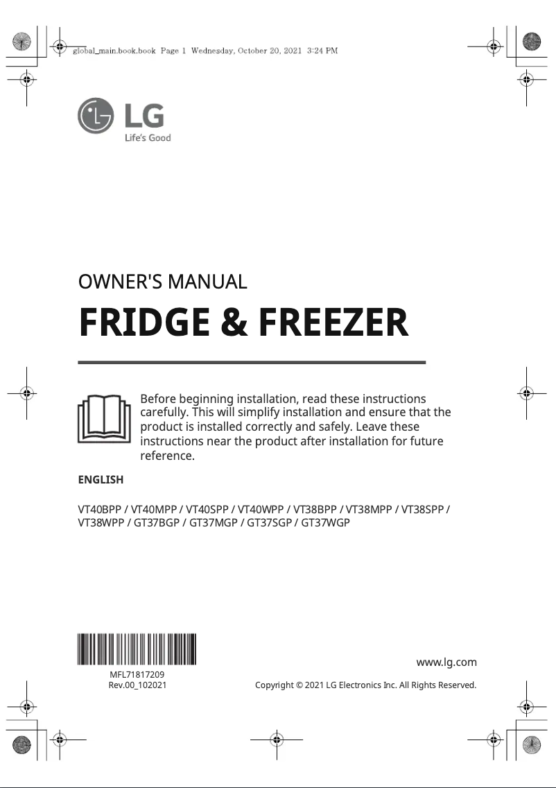 Page 1 de la notice Manuel utilisateur LG VT40SPP