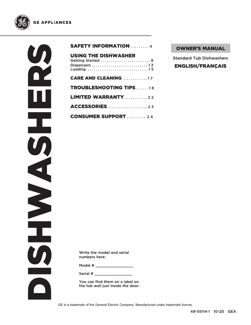 Page n°1 - Manuel d'utilisation et d'entretien GE GSD3360KSS