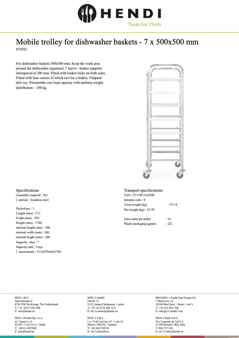 Page 1 of the manual Technical Sheet Hendi 810583