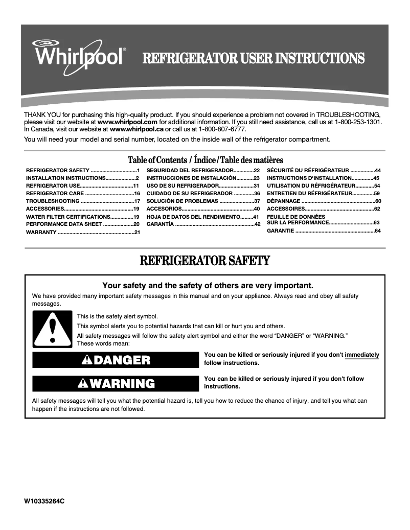 Page 1 de la notice Manuel utilisateur Whirlpool WSF26D2EXF