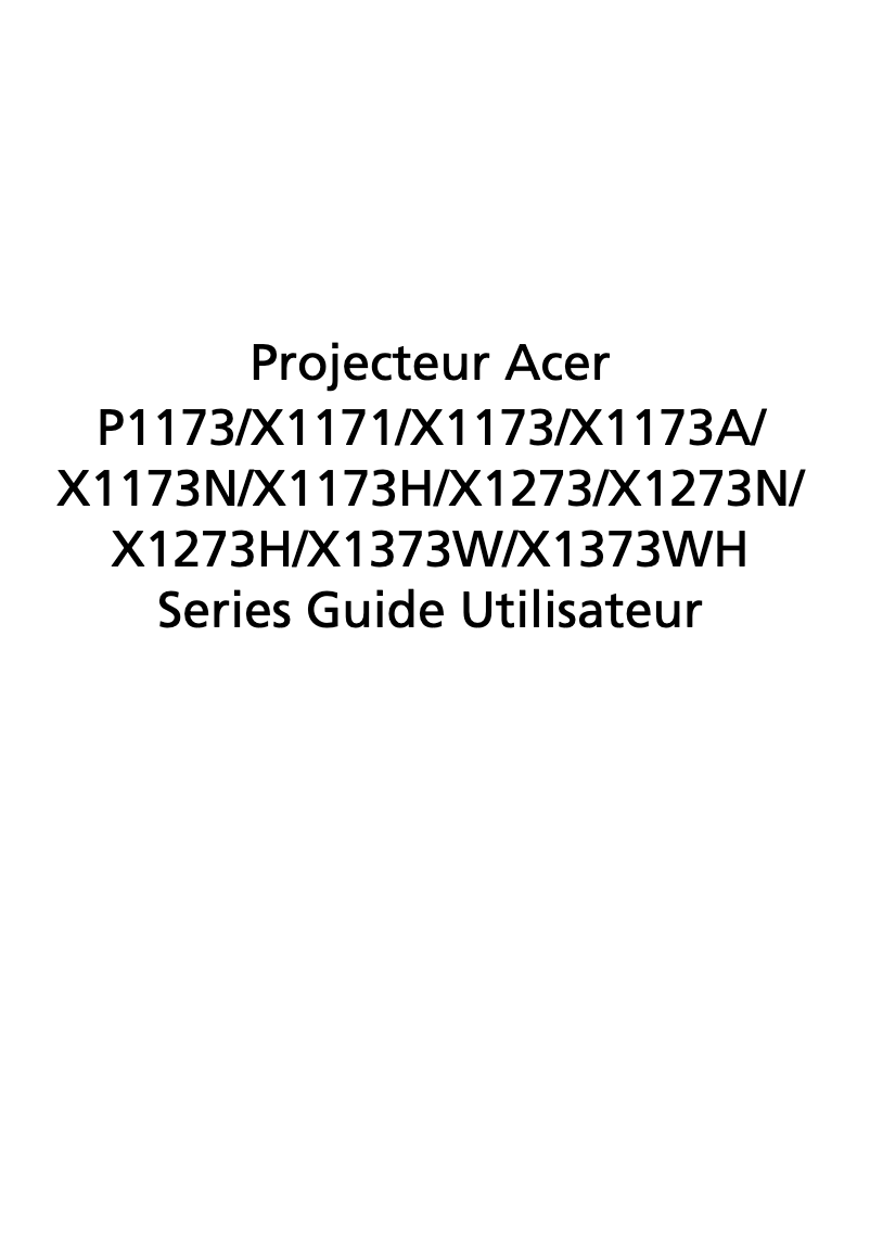 Page 1 de la notice Manuel utilisateur Acer X1171