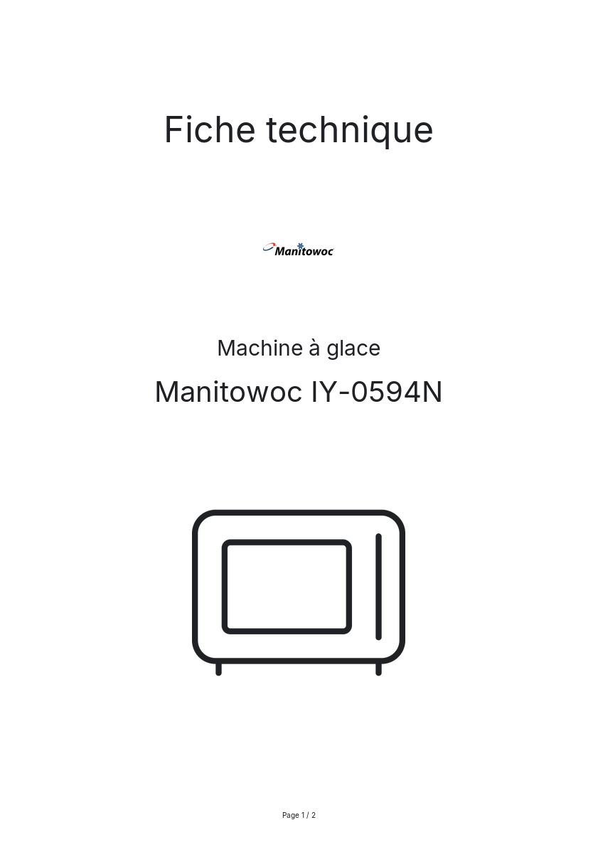 Page n°1 - Fiche technique Manitowoc IY-0594N