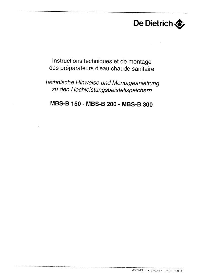 Page n°1 - Manuel utilisateur De Dietrich MBS-B 150