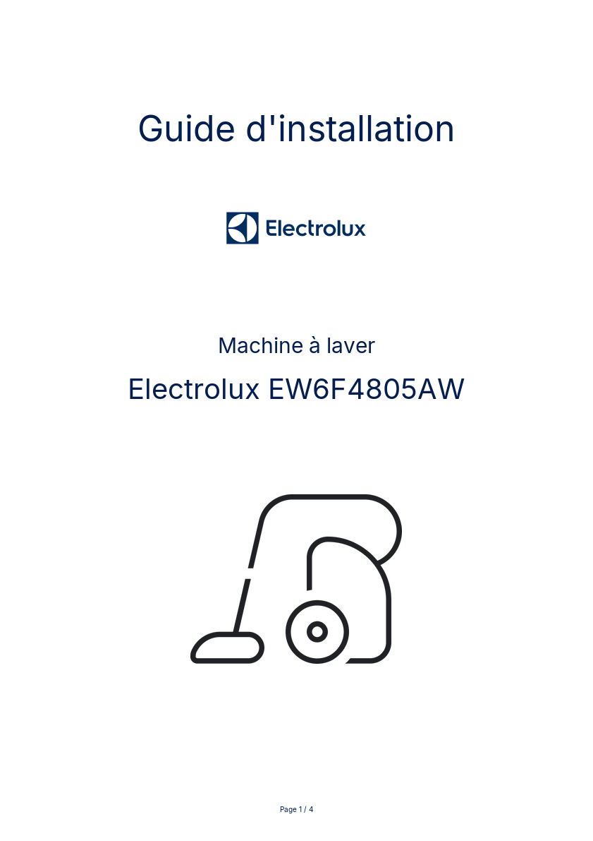 Page n°1 - Guide d'installation Electrolux EW6F4805AW