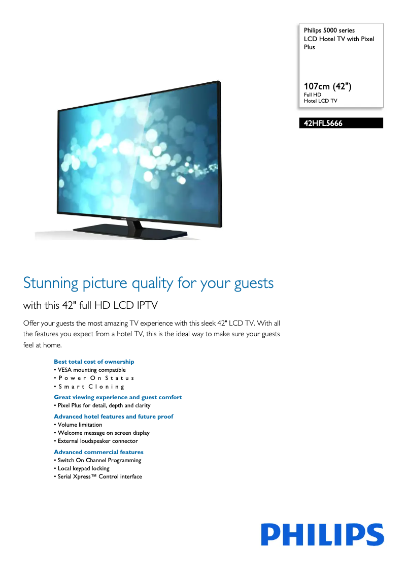 Page 1 de la notice Manuel utilisateur Philips 5000 series 42HFL5666