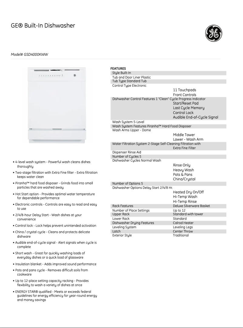 Image de la première page du manuel de l'appareil GSD4000KWW