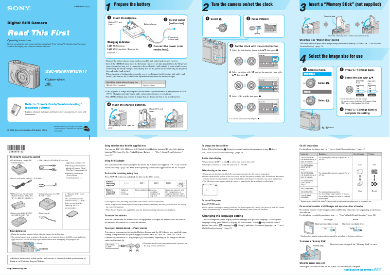 Page 1 de la notice Guide d'installation Sony Cybershot DSC-W7