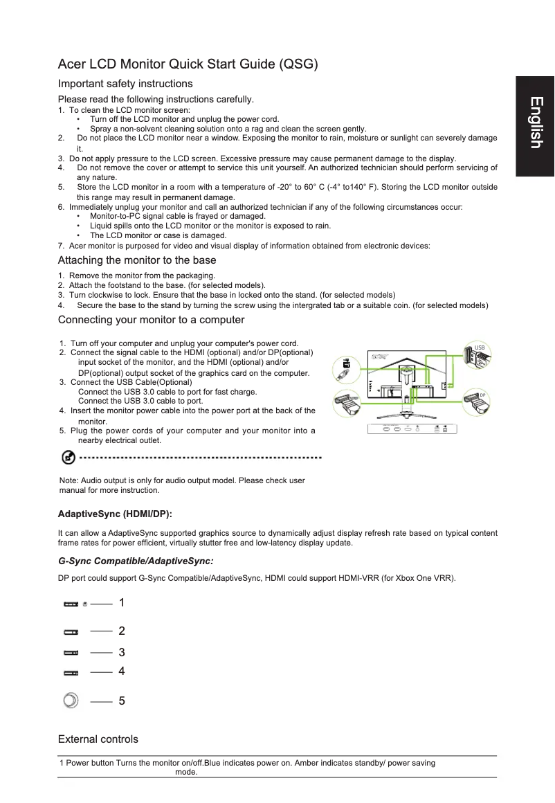 Page 1 de la notice Guide de démarrage rapide Acer XV273