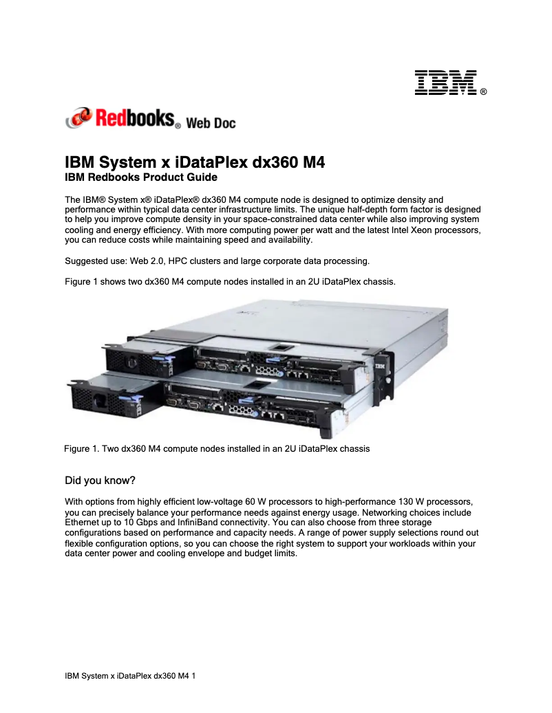 Image de la première page du manuel de l'appareil System x iDataPlex dx360 M4