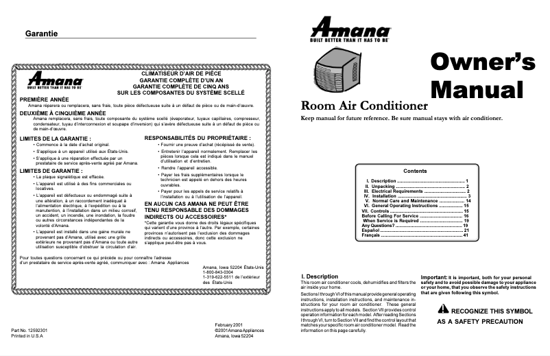 Image de la première page du manuel de l'appareil AAC101SRA