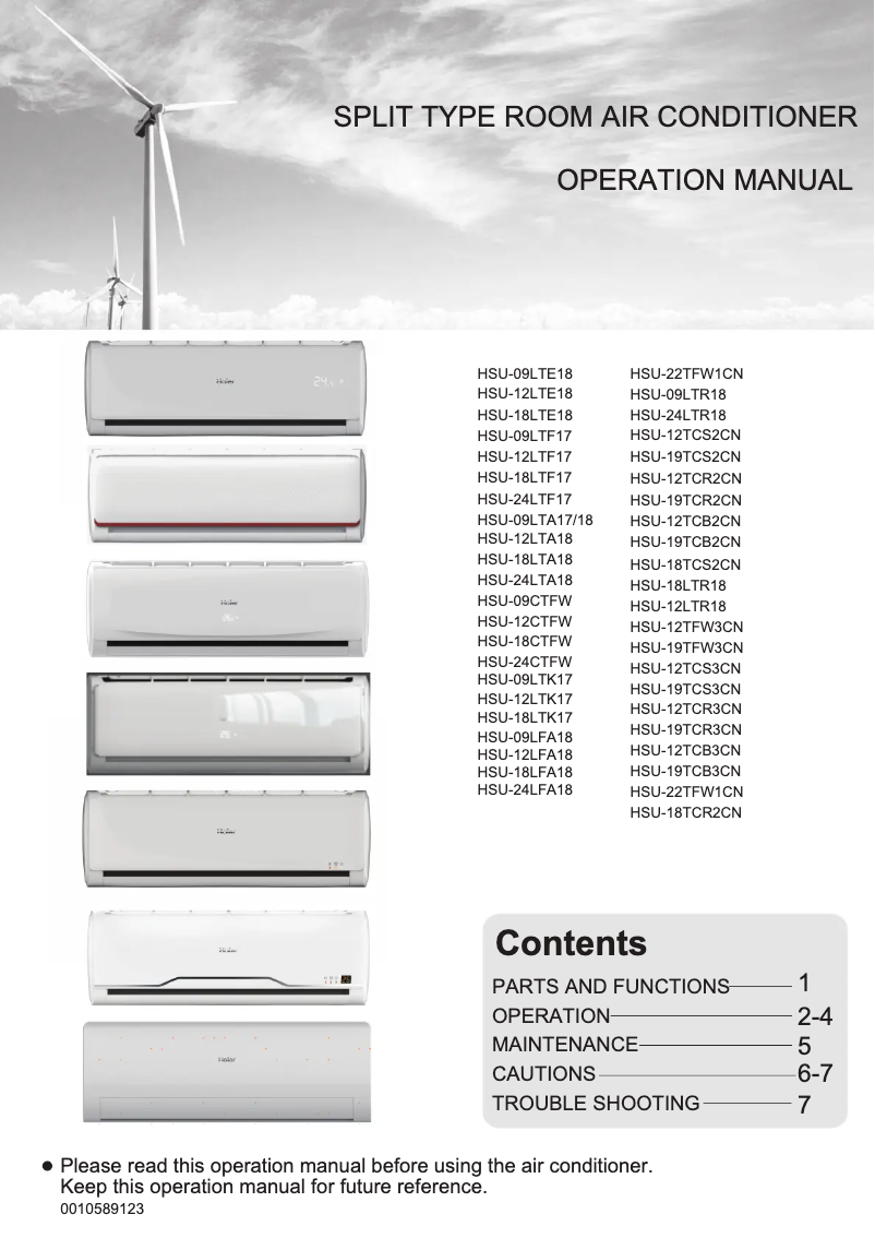 Page 1 de la notice Manuel utilisateur Haier HSU-09LTA17