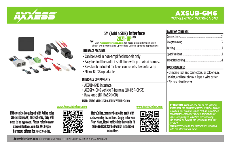 Page 1 de la notice Manuel utilisateur AXESS AXSUB-GM6