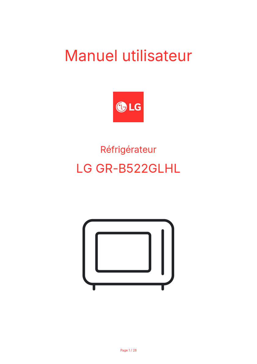 Page n°1 - Manuel utilisateur LG GR-B522GLHL
