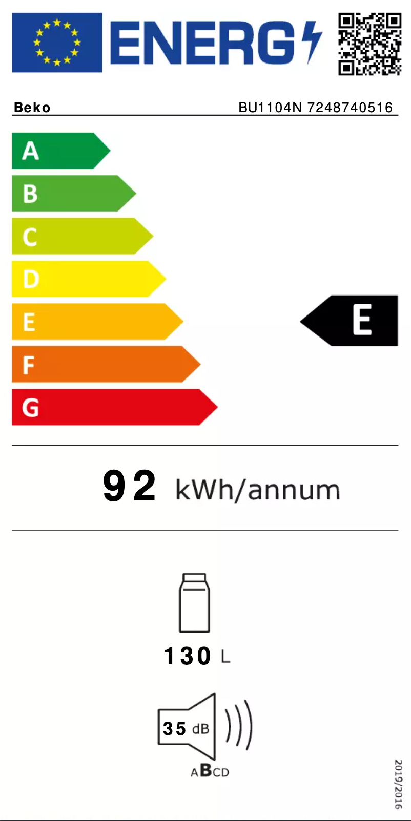 Page 1 de la notice Label énergétique Beko BU1104N