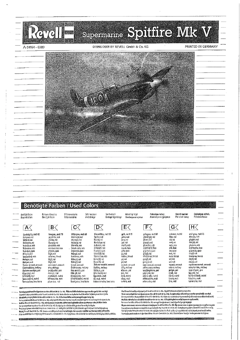 Image de la première page du manuel de l'appareil Spitfire Mk.V