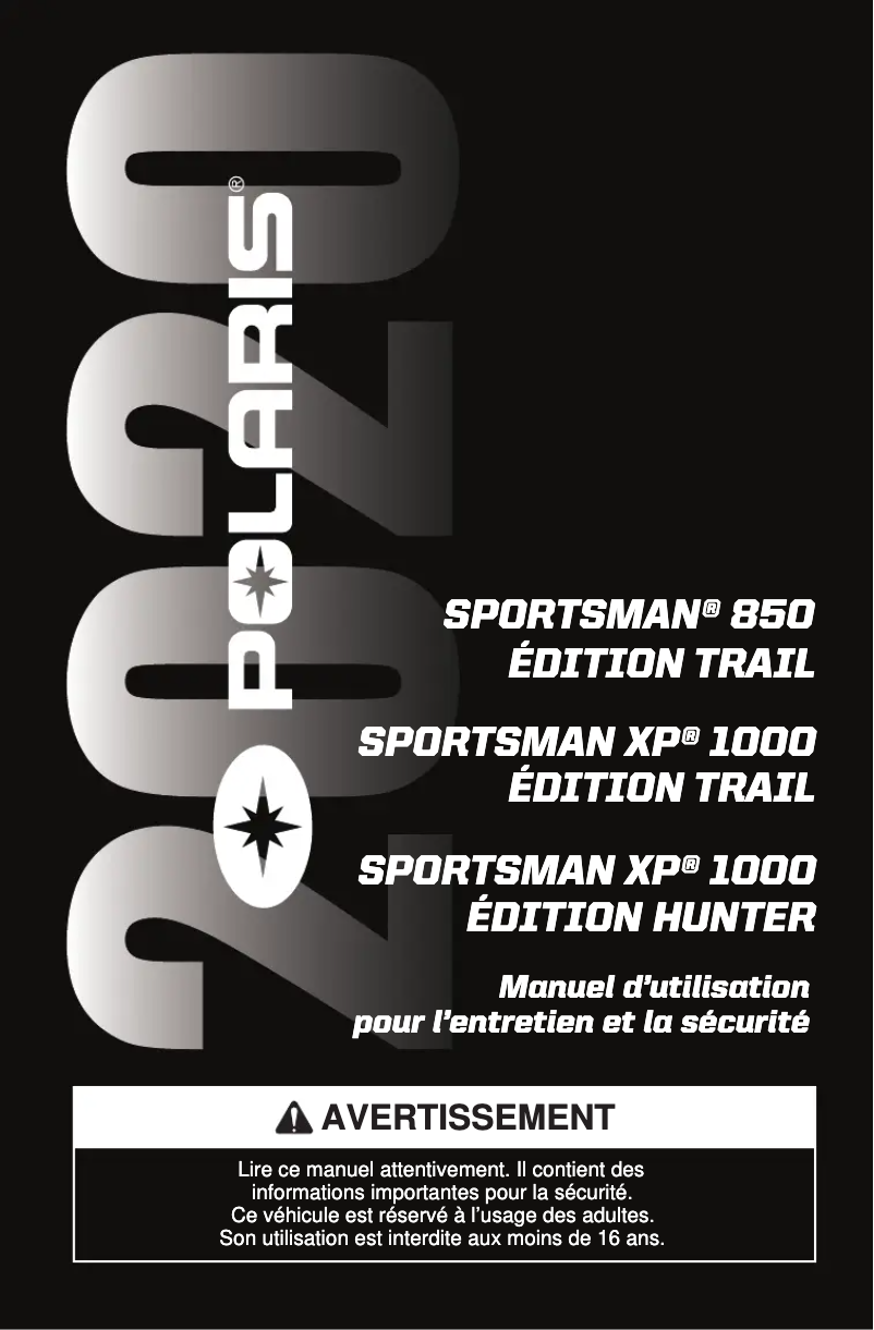 Page 1 de la notice Manuel utilisateur Polaris Sportsman XP 1000 (2020)
