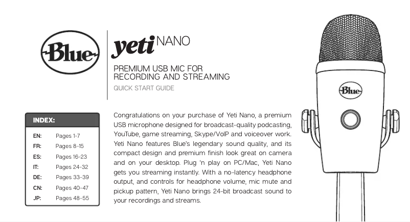 Image de la première page du manuel de l'appareil Yeti Nano