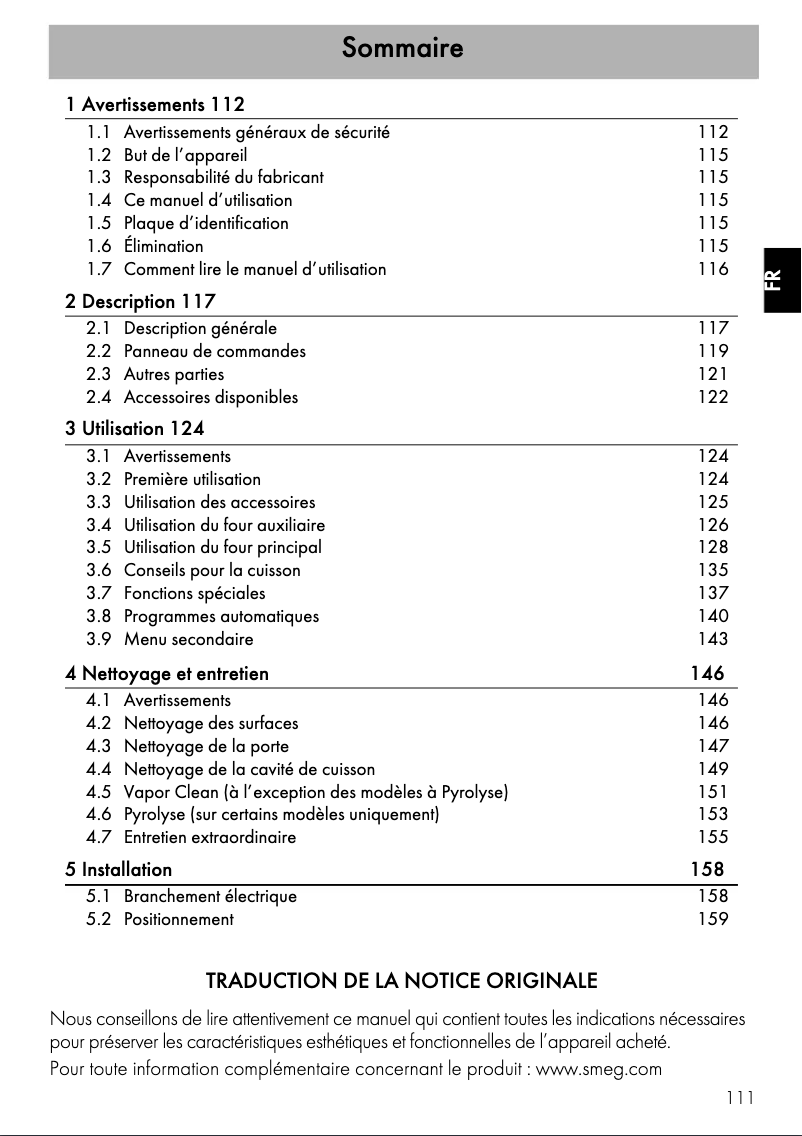 Page 1 de la notice Manuel utilisateur Smeg DOSP6390X