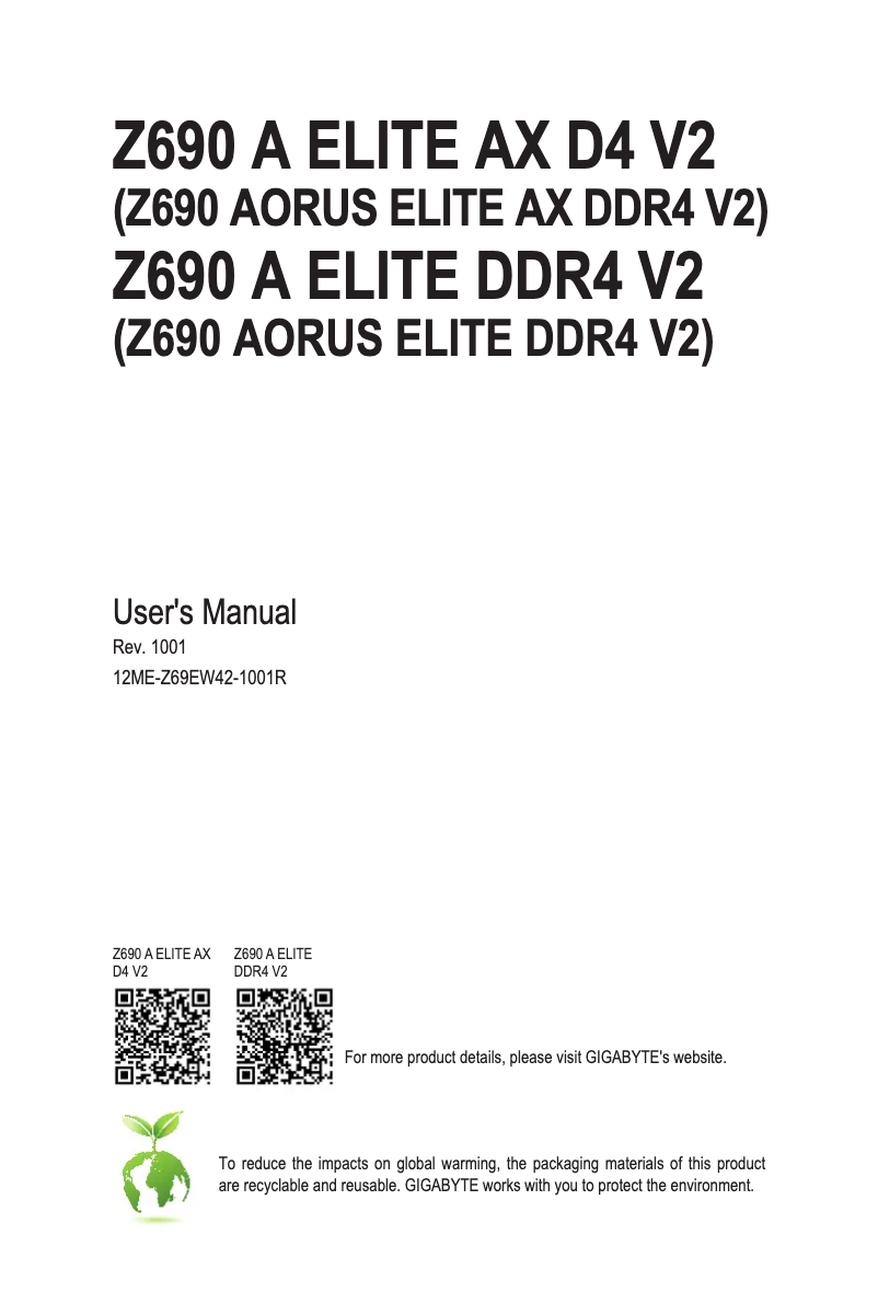 Page 1 de la notice Manuel utilisateur Gigabyte Z690 Aorus Elite AX V2