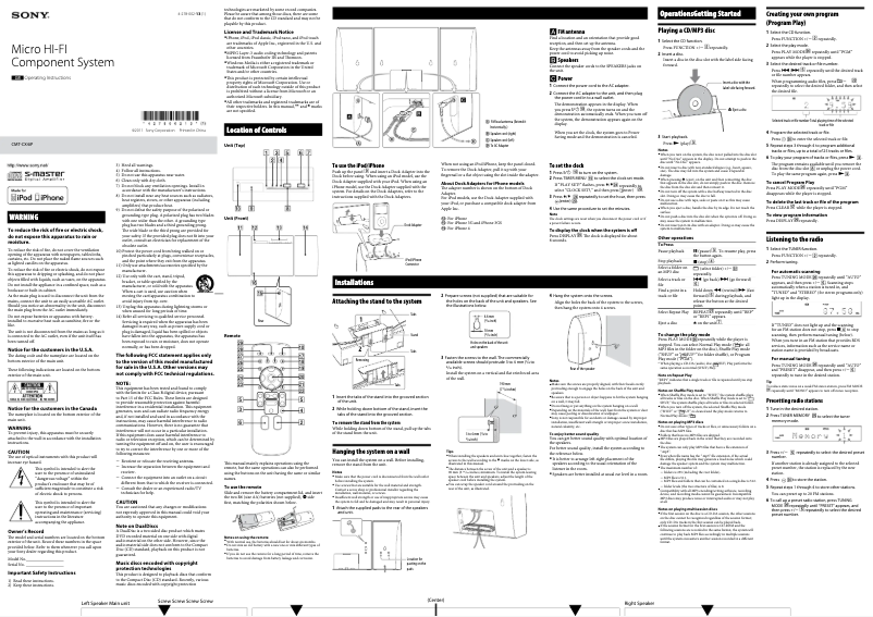 Page 1 de la notice Manuel utilisateur Sony CMT-CX4iP