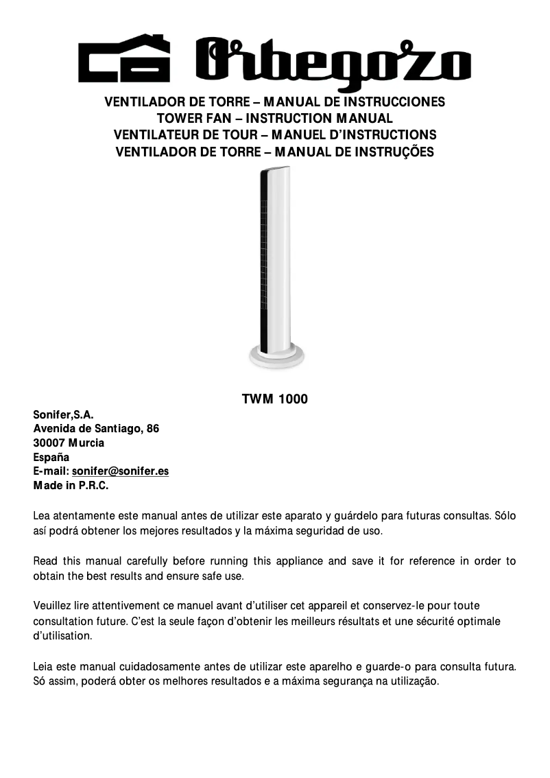 Page n°1 - Manuel utilisateur Orbegozo TWM 1000