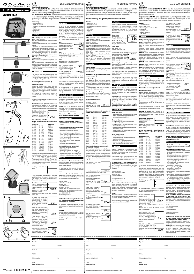Page 1 de la notice Manuel utilisateur Ciclo CicloMaster CM 4.1