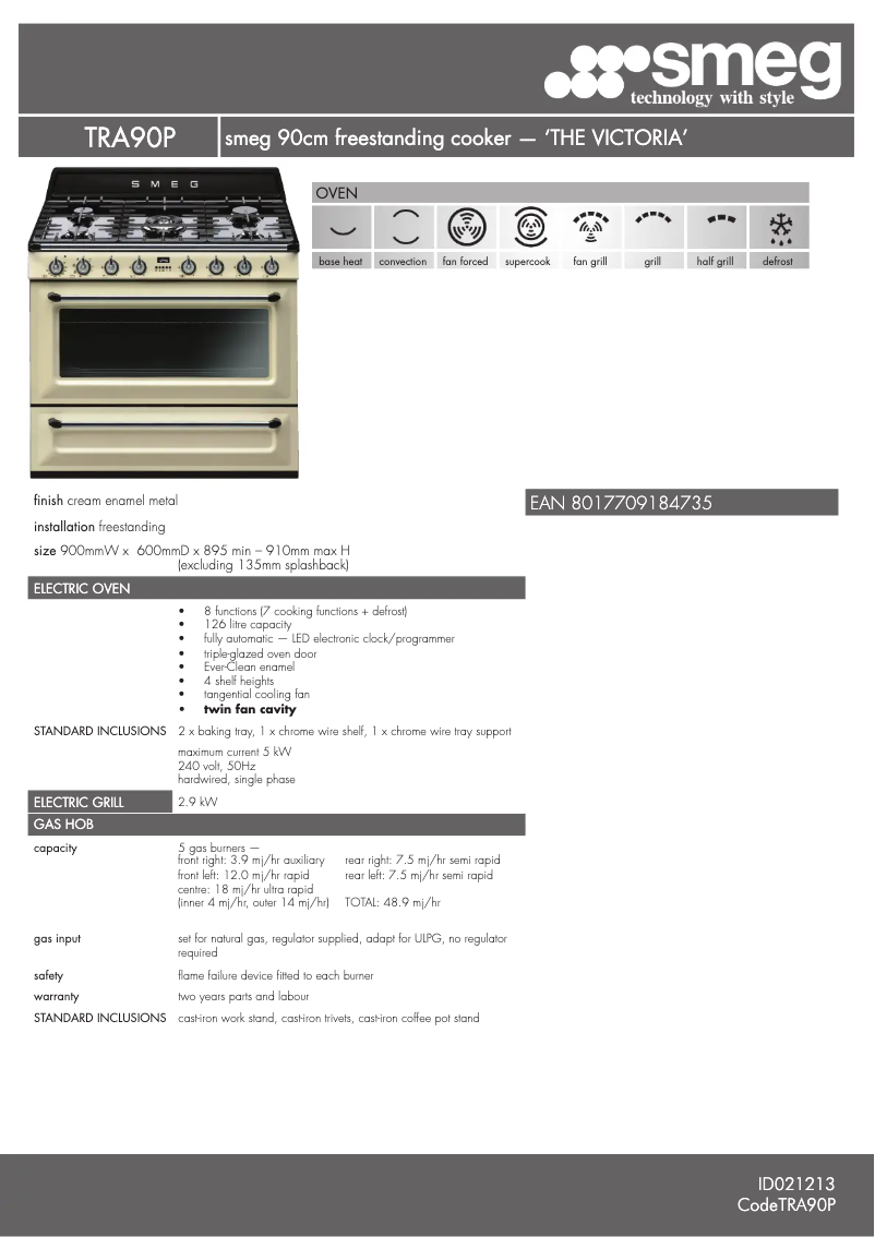 Page n°1 - Fiche technique Smeg TRA90P