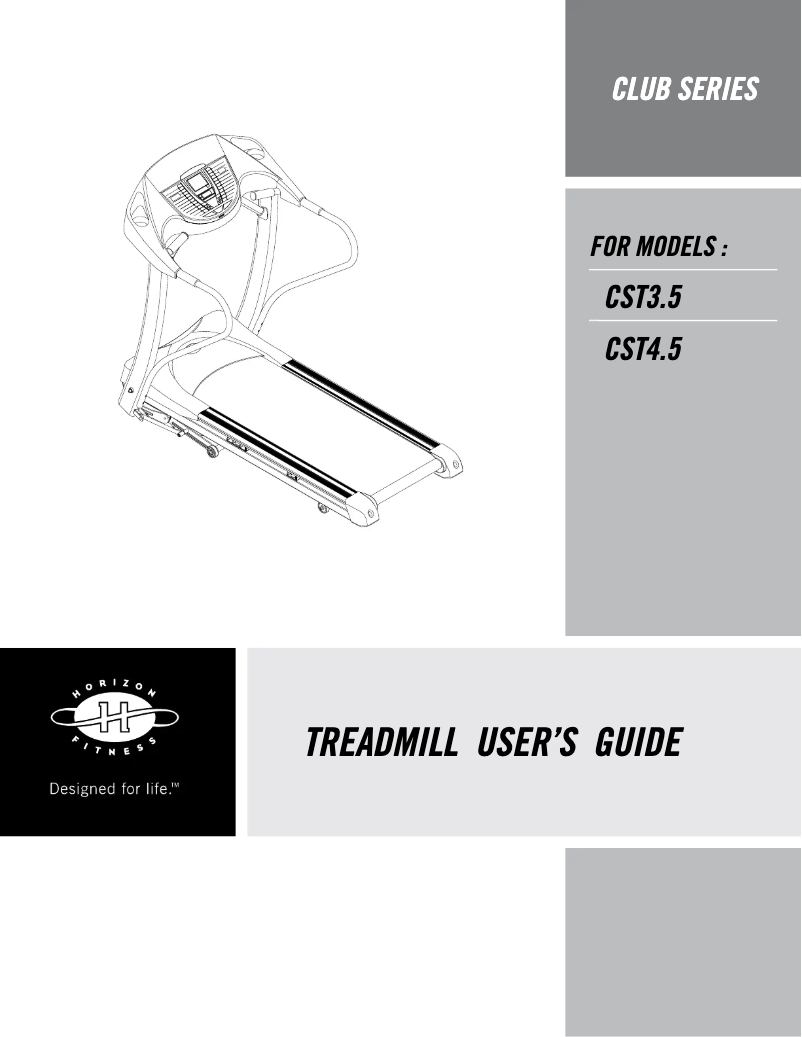 Page 1 de la notice Manuel utilisateur Horizon Fitness Club CST3.5