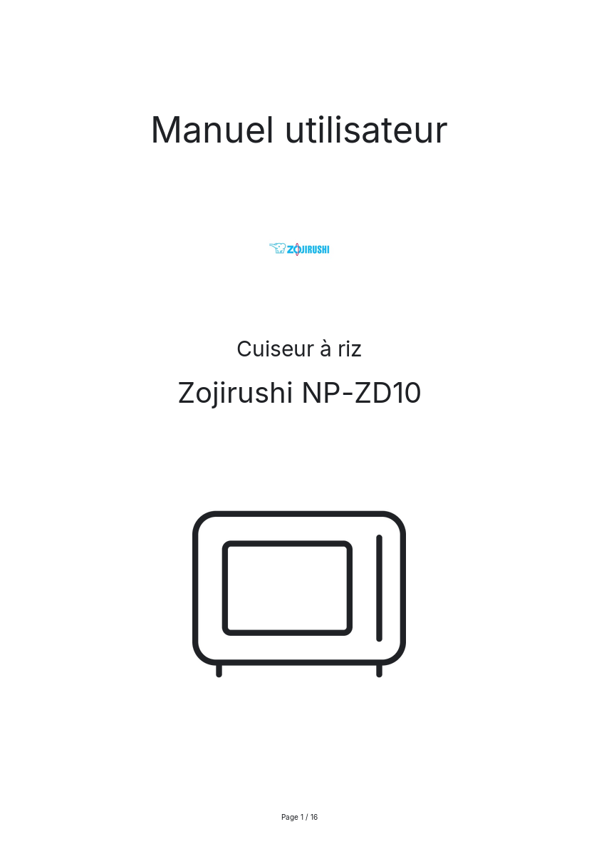Page n°1 - Manuel utilisateur Zojirushi NP-ZD10