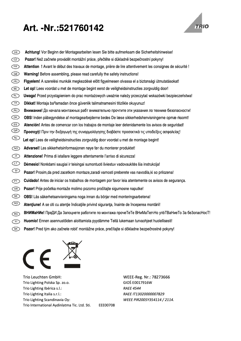 Page 1 de la notice Manuel utilisateur Trio Lighting Ganges 521760142