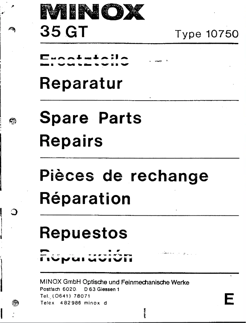Page 1 de la notice Manuel utilisateur Minox 35 GT
