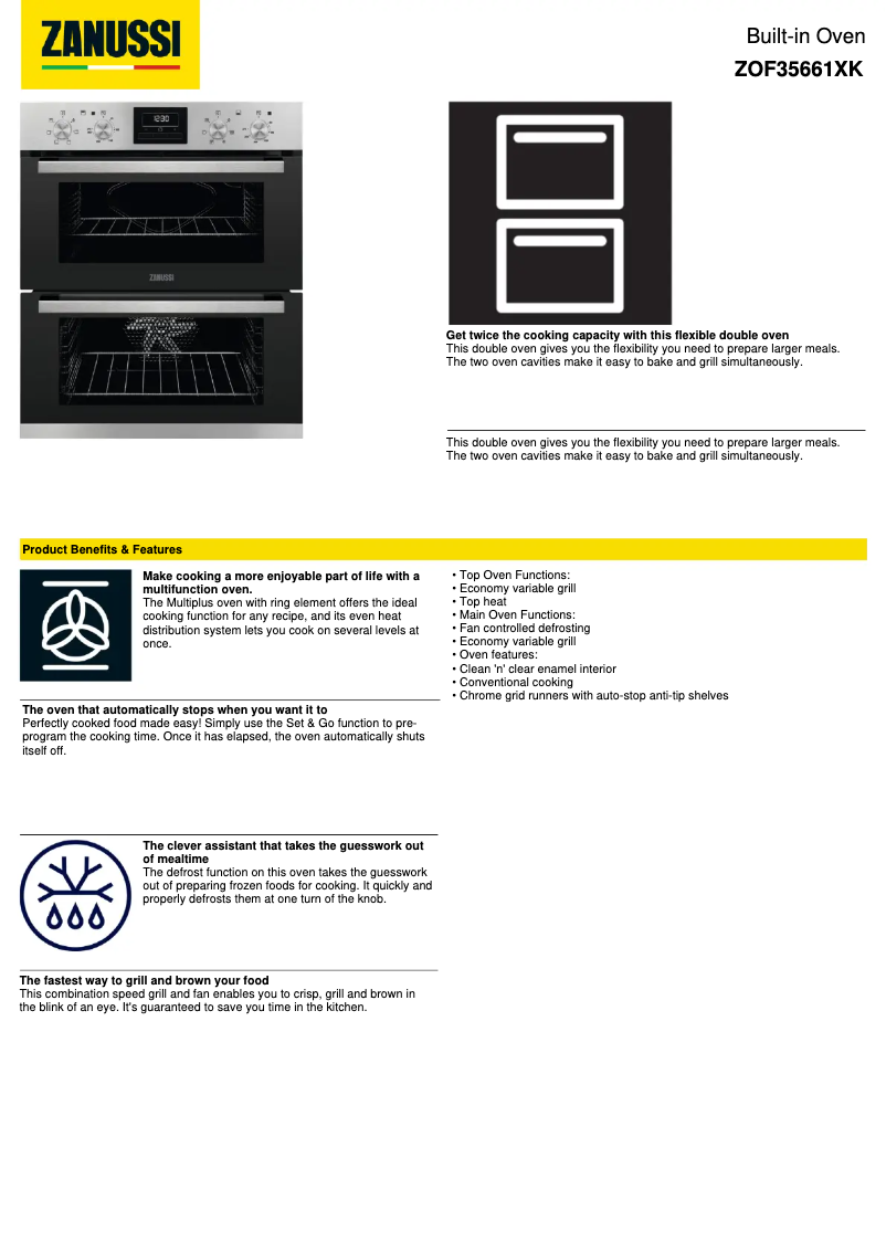 Page n°1 - Fiche technique Zanussi ZOF35661XK