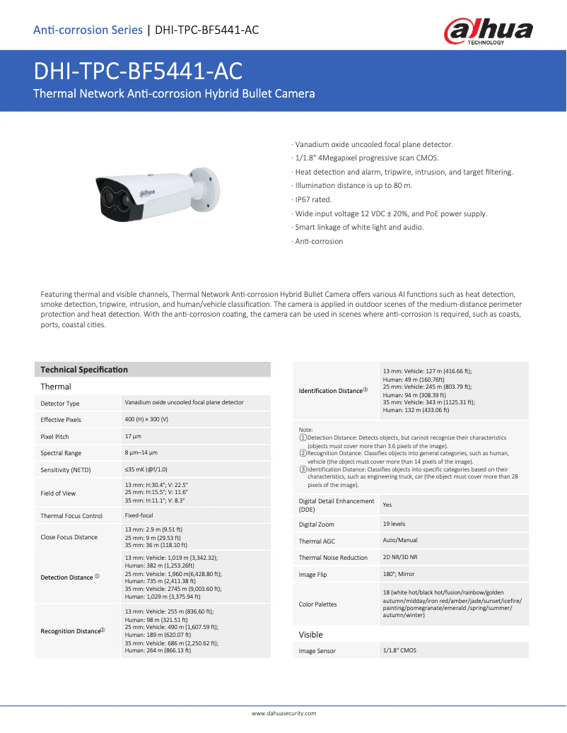 Page n°1 - Fiche technique Dahua Technology TPC-BF5441-AC