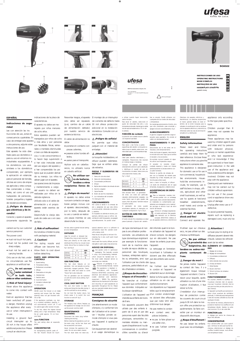Page 1 de la notice Manuel utilisateur Ufesa SC8322