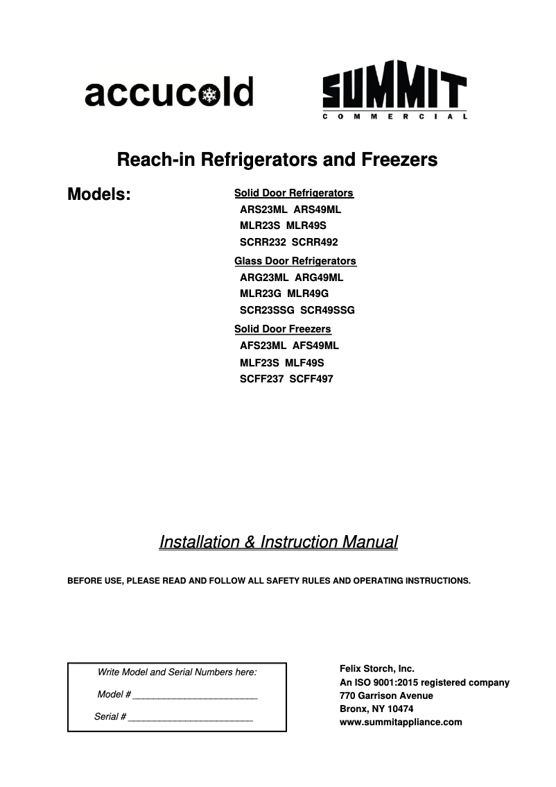 Page 1 de la notice Manuel utilisateur Summit SCRR492