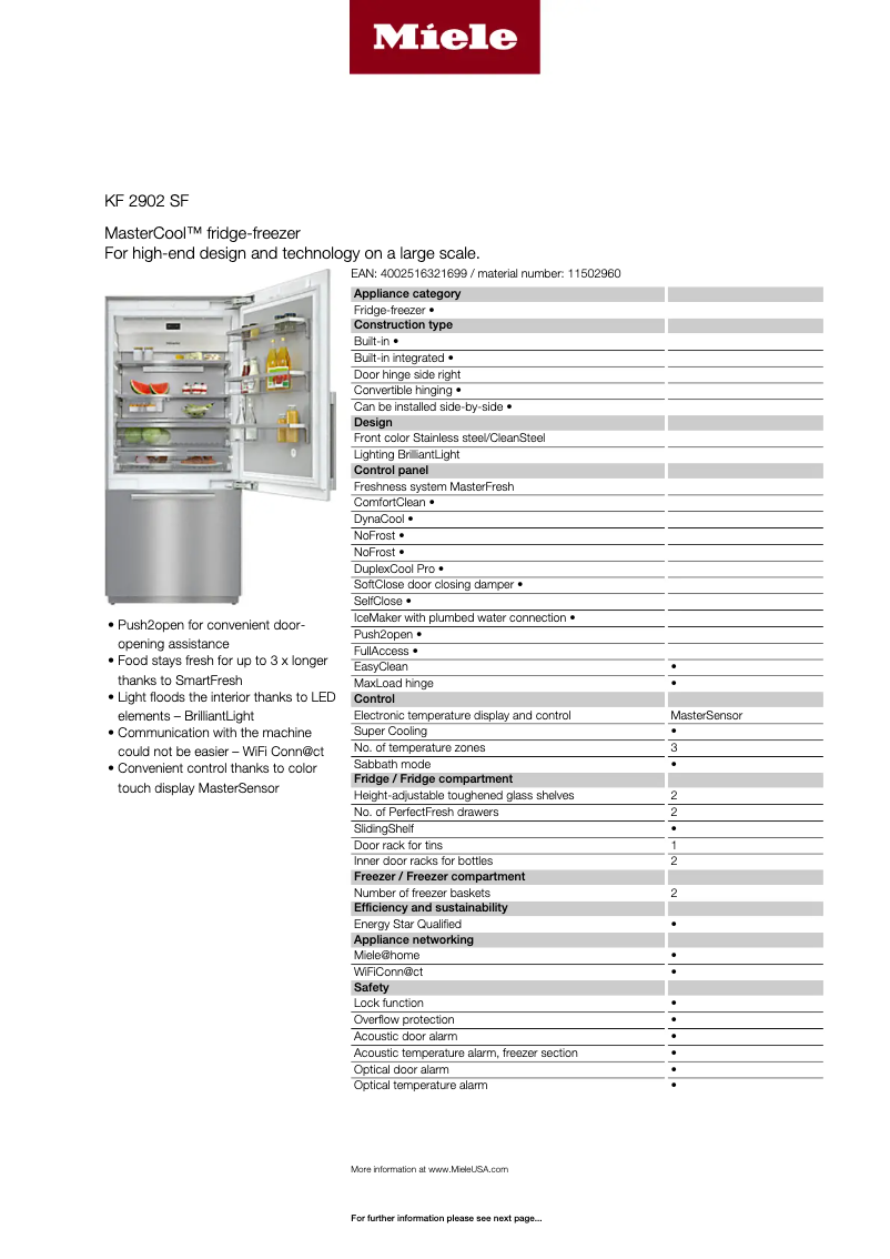 Página 1 del manual Ficha técnica Miele KF 2902 SF