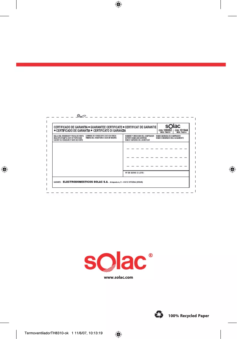 Page 1 de la notice Manuel utilisateur Solac TH8315