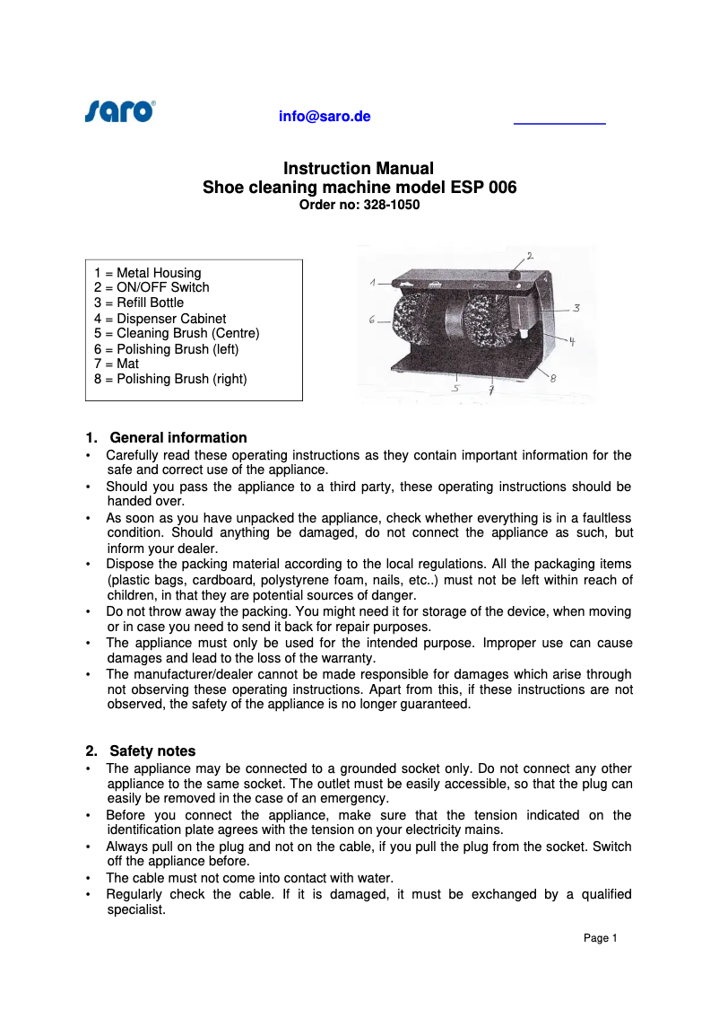 Image de la première page du manuel de l'appareil ESP 006